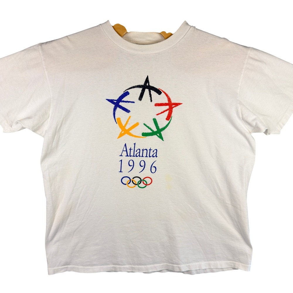 VINTAGE 1996 Atlanta Olympics T-Shirt Men XL White Graphic Cotton USA Made